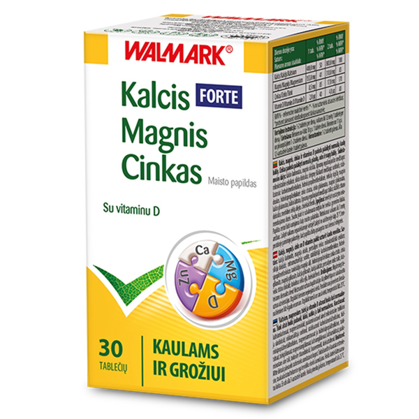 WALMARK KALCIS-MAGNIS-CINKAS FORTE, 30 tablečių paveikslėlis WALMARK KALCIS-MAGNIS-CINKAS FORTE, 30 tablečių paveikslėlis