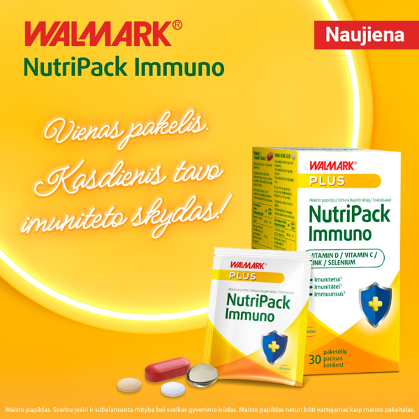 WALMARK NUTRIPACK IMMUNO, Imunitetui - vitaminas D, C, Cinkas, Selenas, 30 paketėlių paveikslėlis WALMARK NUTRIPACK IMMUNO, Imunitetui - vitaminas D, C, Cinkas, Selenas, 30 paketėlių paveikslėlis