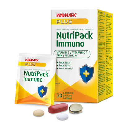 WALMARK NUTRIPACK IMMUNO, Imunitetui - vitaminas D, C, Cinkas, Selenas, 30 paketėlių paveikslėlis