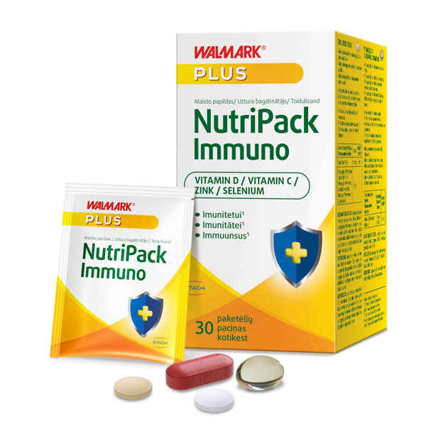 WALMARK NUTRIPACK IMMUNO, Imunitetui - vitaminas D, C, Cinkas, Selenas, 30 paketėlių paveikslėlis WALMARK NUTRIPACK IMMUNO, Imunitetui - vitaminas D, C, Cinkas, Selenas, 30 paketėlių paveikslėlis