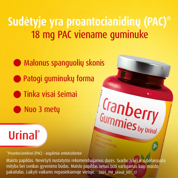 URINAL CRANBERRY GUMMIES, 60 guminukų paveikslėlis URINAL CRANBERRY GUMMIES, 60 guminukų paveikslėlis