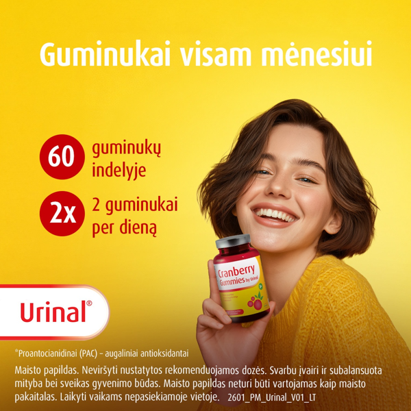 URINAL CRANBERRY GUMMIES, 60 guminukų paveikslėlis URINAL CRANBERRY GUMMIES, 60 guminukų paveikslėlis