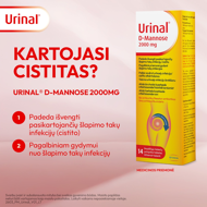 URINAL D-MANNOSE, 2000 mg, 14 šnypščiųjų tablečių paveikslėlis