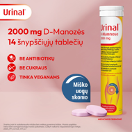 URINAL D-MANNOSE, 2000 mg, 14 šnypščiųjų tablečių paveikslėlis