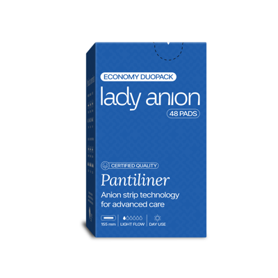 LADY ANION, 155 mm, higieniniai įklotai su anijonų juostele, 48 vnt. paveikslėlis
