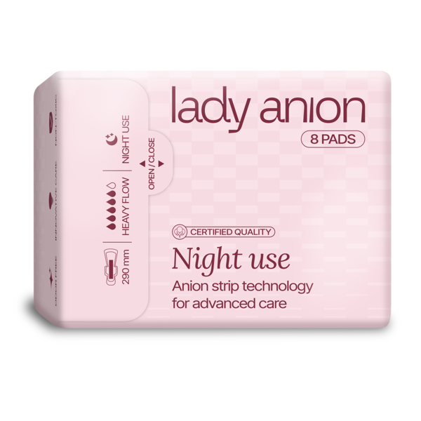 LADY ANION, naktiniai paketai su anijonų juostele, 290 mm, 8 vnt. paveikslėlis LADY ANION, naktiniai paketai su anijonų juostele, 290 mm, 8 vnt. paveikslėlis