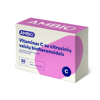 AMBIO VITAMINAS C 500 mg PRAILGINTO POVEIKIO SU CITRUSINIŲ VAISIŲ BIOFLAVONOIDAIS, 30 tablečių paveikslėlis
