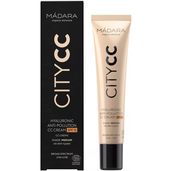 MÁDARA, Nuo aplinkos taršos apsaugantis CITY CC kremas SPF15, vidutinio atspalvio, 40 ml MÁDARA, Nuo aplinkos taršos apsaugantis CITY CC kremas SPF15, vidutinio atspalvio, 40 ml