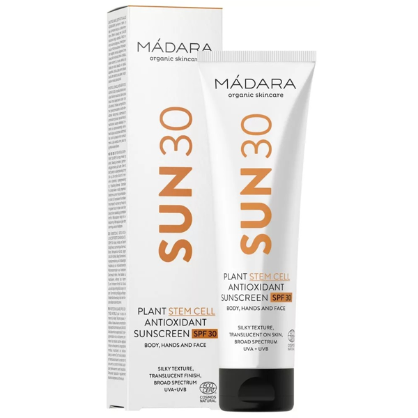 MÁDARA, Apsauginis kremas nuo saulės su augalų kamieninėmis ląstelėmis SPF30, 100 ml