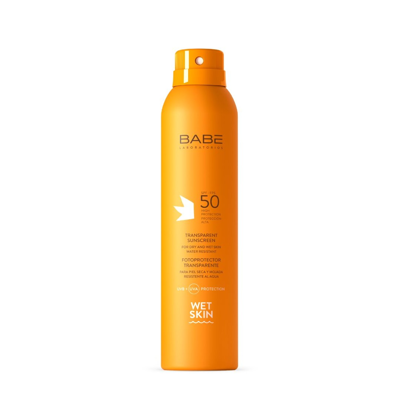 BABĒ SUN WET SKIN, SPF 50, skaidri apsauginė dulksna drėgnai odai, 200ml paveikslėlis