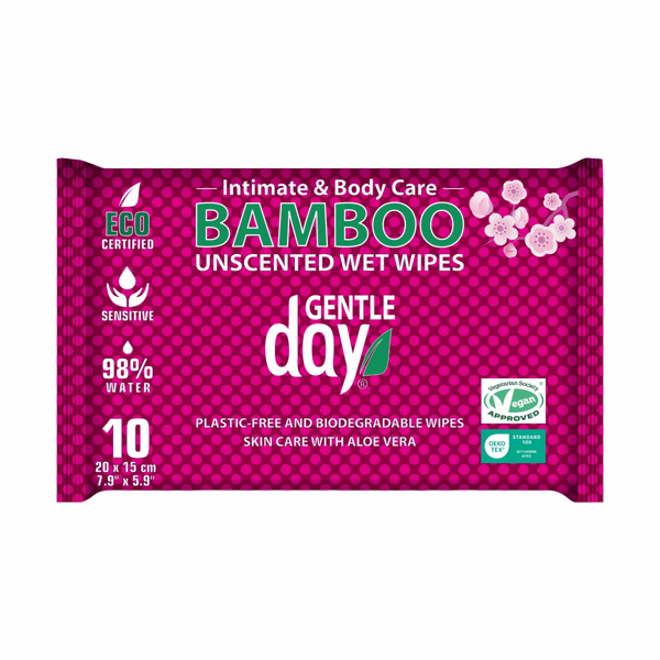 GENTLE DAY, ekologiškos drėgnos servetėlės iš bambuko, 10 vnt. paveikslėlis GENTLE DAY, ekologiškos drėgnos servetėlės iš bambuko, 10 vnt. paveikslėlis