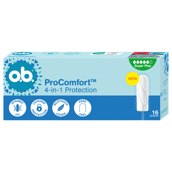 O.B. PRO COMFORT SUPER PLUS, tamponai, 16vnt. paveikslėlis O.B. PRO COMFORT SUPER PLUS, tamponai, 16vnt. paveikslėlis