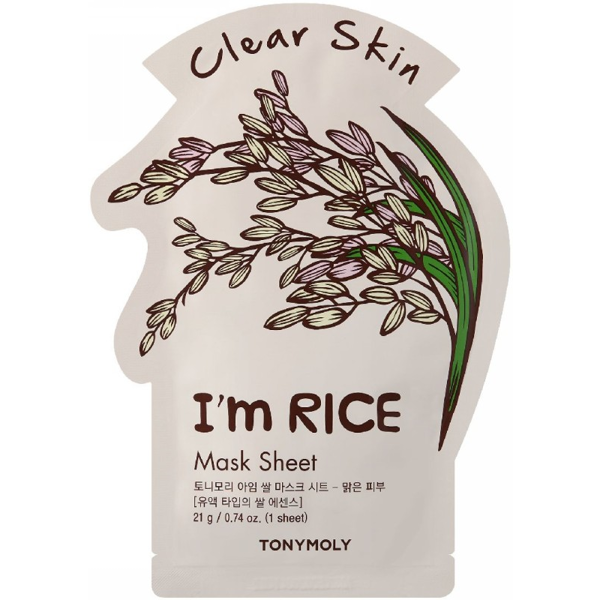 TONYMOLY Veido kaukė I'm Rice Mask Sheet TM00000588, su ryžių ekstraktu
