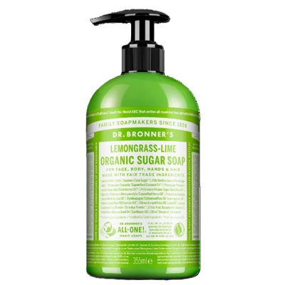 DR. BRONNER'S LEMONGRASS-LIME, ekologiškas cukraus muilas su citrinžolės ir laimų eteriniais aliejais, 355 ml