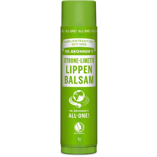 DR. BRONNER'S LEMON-LIME, ekologiškas lūpų balzamas su citrinos ir laimų eteriniais aliejais, 4 g