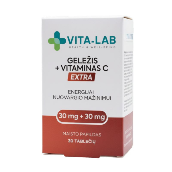 VITA-LAB, Geležis 30mg + Vitaminas C 30mg, 30 tablečių paveikslėlis VITA-LAB, Geležis 30mg + Vitaminas C 30mg, 30 tablečių paveikslėlis
