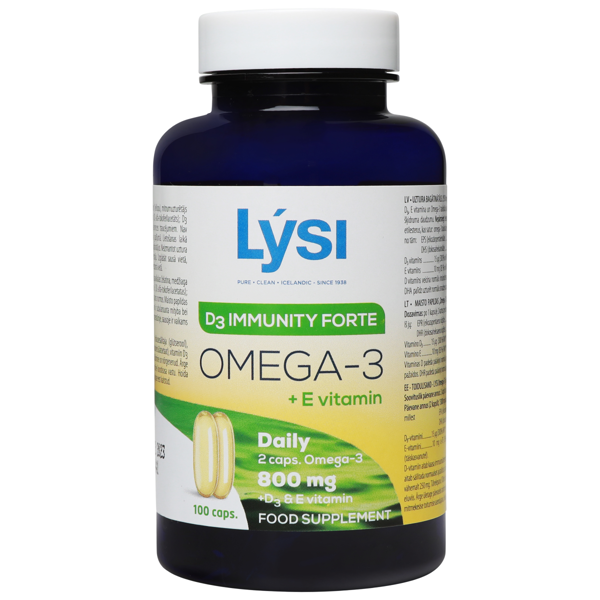 LYSI OMEGA-3 D3 IMMUNITY FORTE, žuvų taukai, 100 kapsulių paveikslėlis LYSI OMEGA-3 D3 IMMUNITY FORTE, žuvų taukai, 100 kapsulių paveikslėlis