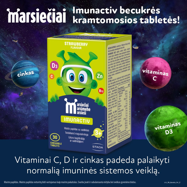 MARSIEČIAI IMUNACTIV, braškių skonio, 30 kramtomųjų tablečių paveikslėlis