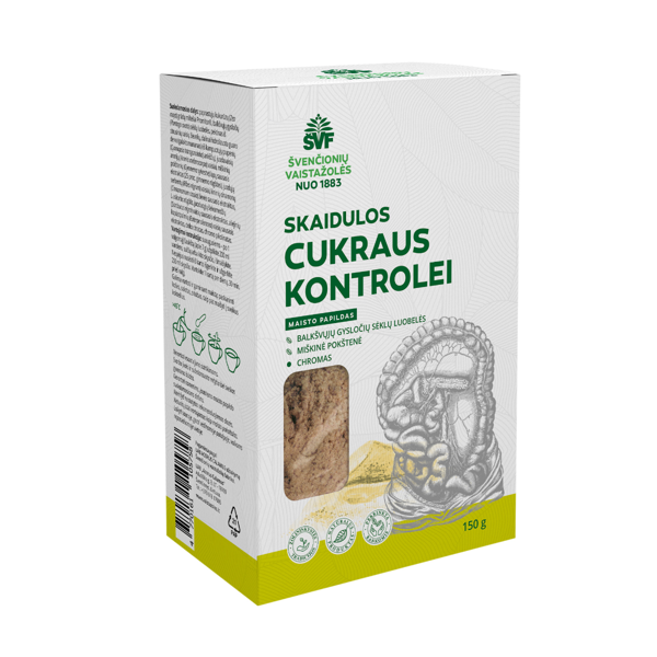 ŠVENČIONIŲ VAISTAŽOLĖS SKAIDULOS CUKRAUS KONTROLEI, milteliai, 150 g. paveikslėlis