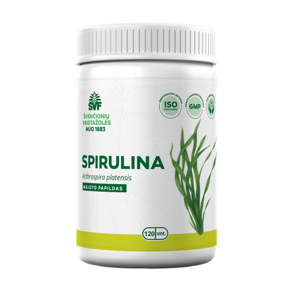 ŠVENČIONIŲ VAISTAŽOLĖS SPIRULINA, 120 kapsulių paveikslėlis
