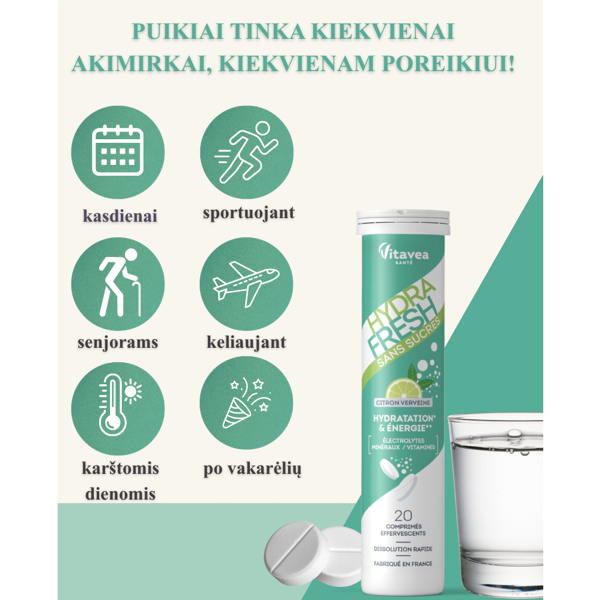 VITAVEA HYDRAFRESH be cukraus citrinų verbenų skonio, 20 vnt VITAVEA HYDRAFRESH be cukraus citrinų verbenų skonio, 20 vnt