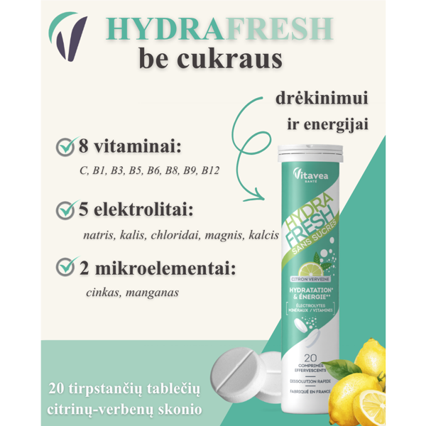 VITAVEA HYDRAFRESH be cukraus citrinų verbenų skonio, 20 vnt VITAVEA HYDRAFRESH be cukraus citrinų verbenų skonio, 20 vnt