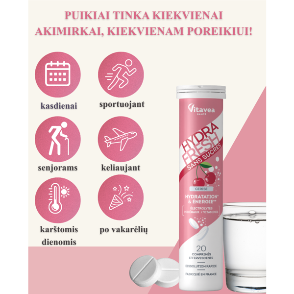 VITAVEA HYDRAFRESH be cukraus vyšnių skonio, 20 vnt VITAVEA HYDRAFRESH be cukraus vyšnių skonio, 20 vnt
