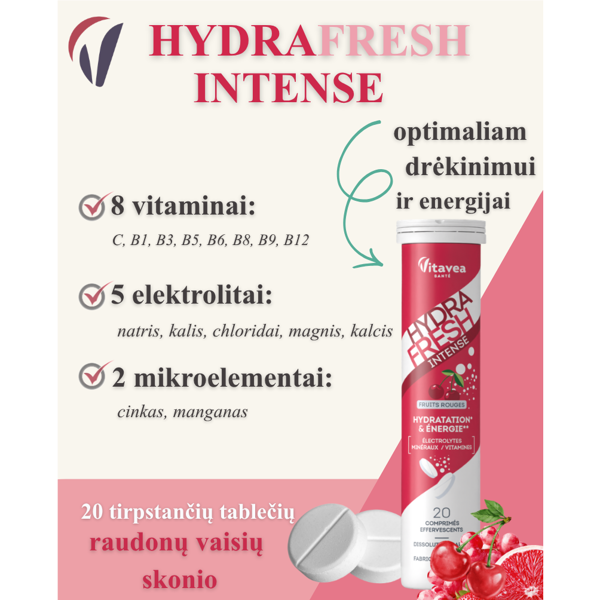 VITAVEA HYDRAFRESH INTENSE raudonųjų vaisių skonio, 20 vnt VITAVEA HYDRAFRESH INTENSE raudonųjų vaisių skonio, 20 vnt
