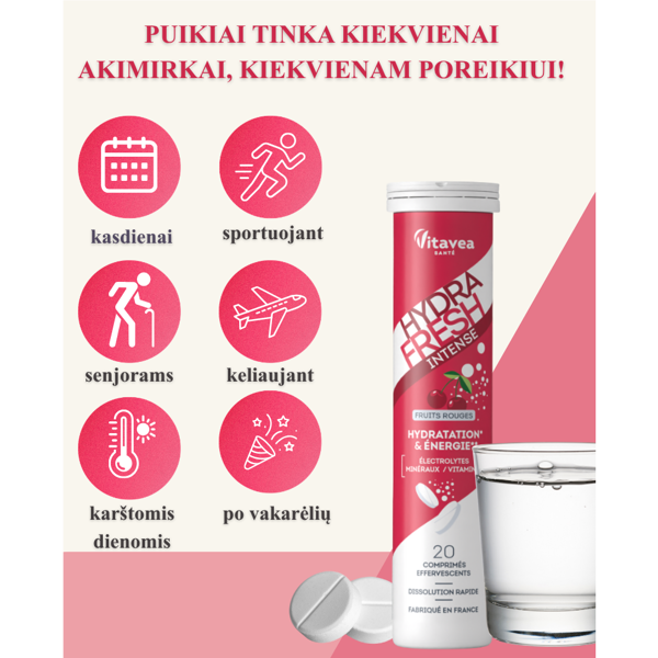 VITAVEA HYDRAFRESH INTENSE raudonųjų vaisių skonio, 20 vnt VITAVEA HYDRAFRESH INTENSE raudonųjų vaisių skonio, 20 vnt