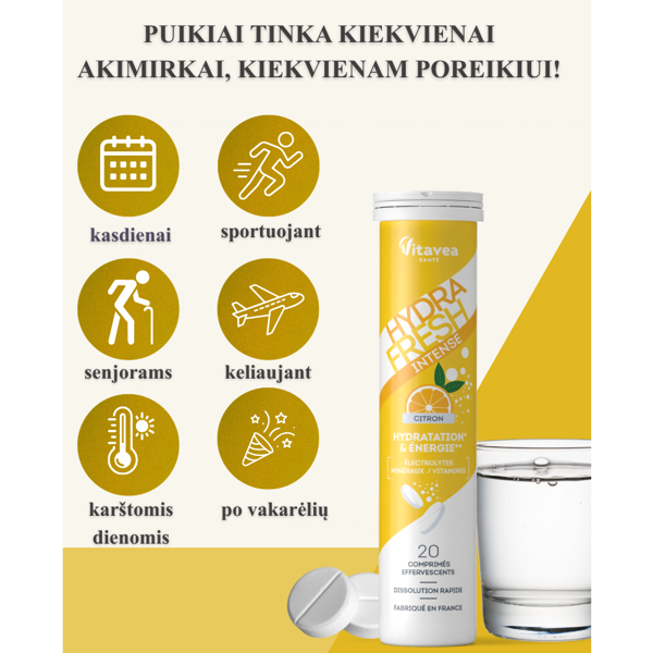 VITAVEA HYDRAFRESH INTENSE citrinų skonio, 20 vnt VITAVEA HYDRAFRESH INTENSE citrinų skonio, 20 vnt