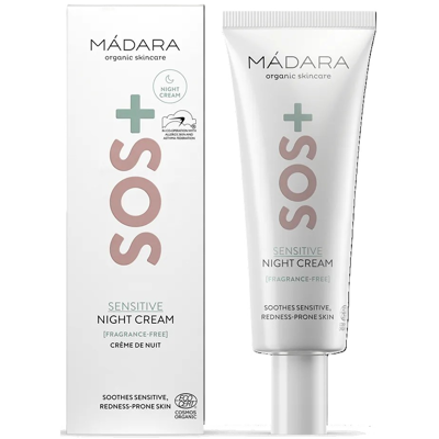 MÁDARA, Naktinis veido kremas jautriai odai SOS+ SENSITIVE, ekologiškas, 70 ml