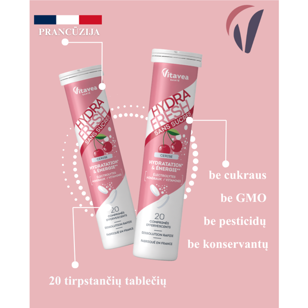 VITAVEA HYDRAFRESH be cukraus vyšnių skonio, 20 vnt VITAVEA HYDRAFRESH be cukraus vyšnių skonio, 20 vnt