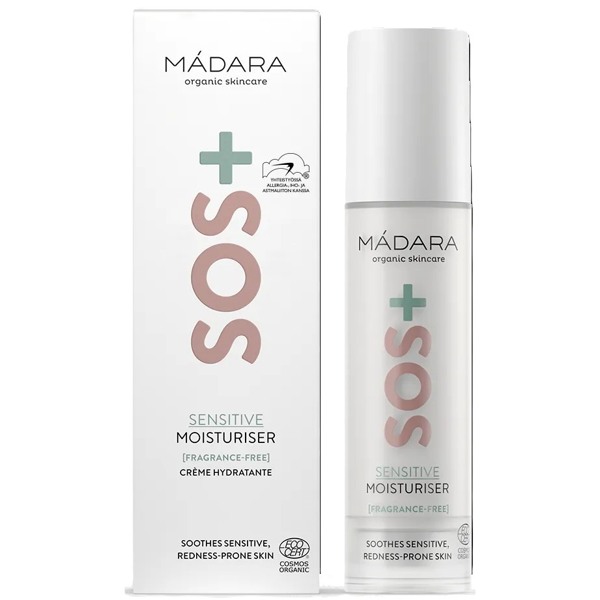 MÁDARA, Drėkinamasis veido kremas jautriai odai SOS+ SENSITIVE, ekologiškas, 50 ml MÁDARA, Drėkinamasis veido kremas jautriai odai SOS+ SENSITIVE, ekologiškas, 50 ml