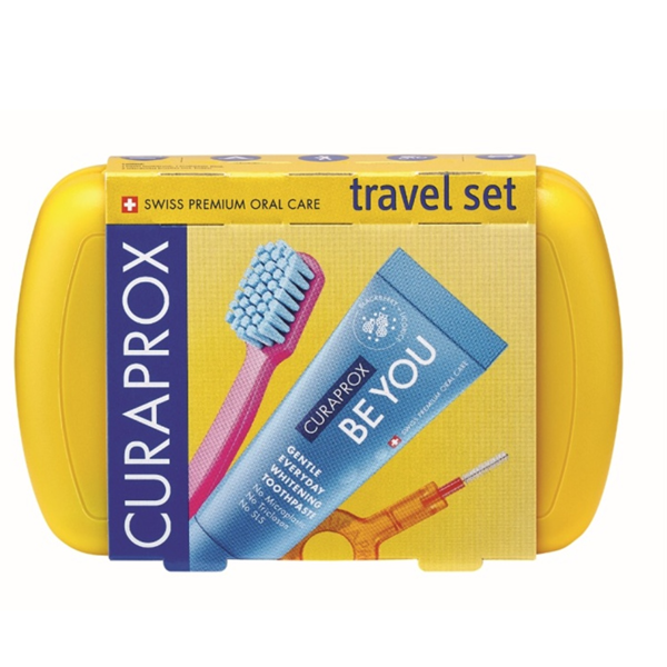 CURAPROX TRAVEL SET, kelioninis rinkinys, geltonas paveikslėlis CURAPROX TRAVEL SET, kelioninis rinkinys, geltonas paveikslėlis