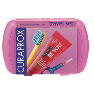 CURAPROX TRAVEL SET, kelioninis rinkinys, rožinis paveikslėlis CURAPROX TRAVEL SET, kelioninis rinkinys, rožinis paveikslėlis