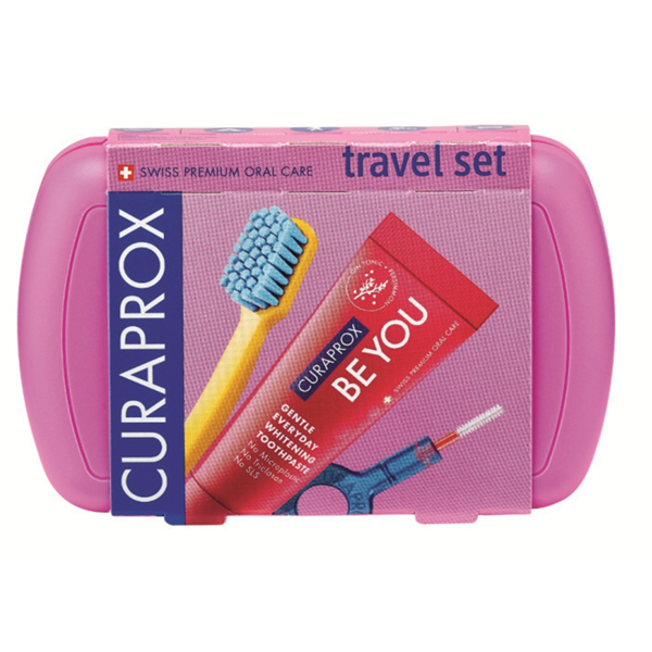 CURAPROX TRAVEL SET, kelioninis rinkinys, rožinis paveikslėlis CURAPROX TRAVEL SET, kelioninis rinkinys, rožinis paveikslėlis