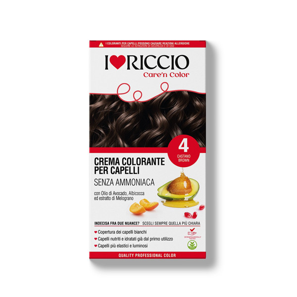 I Love Riccio beamoniakiai plaukų dažai - ruda spalva Nr. 4, 145 ml. I-Love-Riccio-beamoniakiai-plaukų-dažai-ruda-spalva-Nr. 4