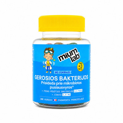 MIUM LAB KIDS maisto papildas GEROSIOS BAKTERIJOS vaikams. Nuo 3m. 30 guminukų.