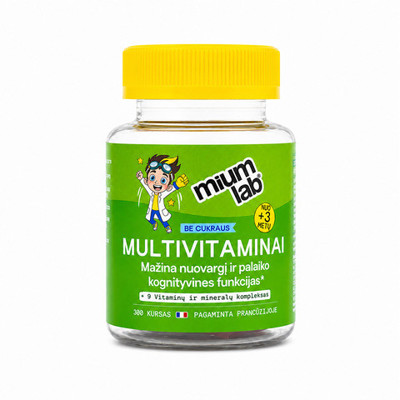 MIUM LAB KIDS maisto papildas MULTIVITAMINAI vaikams. Nuo 3 metų! 30 guminukų.