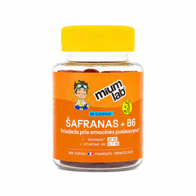 MIUM LAB KIDS maisto papildas ŠAFRANAS+B6 vaikams. Nuo 3m. 30 guminukų.