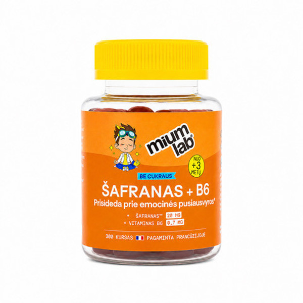 MIUM LAB KIDS maisto papildas ŠAFRANAS+B6 vaikams. Nuo 3m. 30 guminukų. MIUM LAB KIDS maisto papildas ŠAFRANAS+B6 vaikams. Nuo 3m. 30 guminukų.