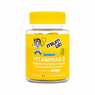 MIUM LAB KIDS maisto papildas VITAMINAS D VAIKAMS. Nuo 3 metų! 30 guminukų.