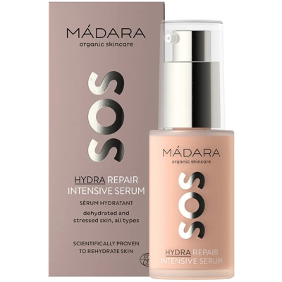 MÁDARA, Intensyviai drėkinantis veido serumas SOS HYDRA, ekologiškas, 30 ml