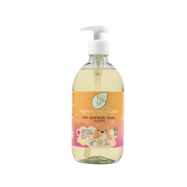 BIOconTé BABY kūno ir plaukų prausiklis su uogų užpilu "Jokių ašarų", 500 ml