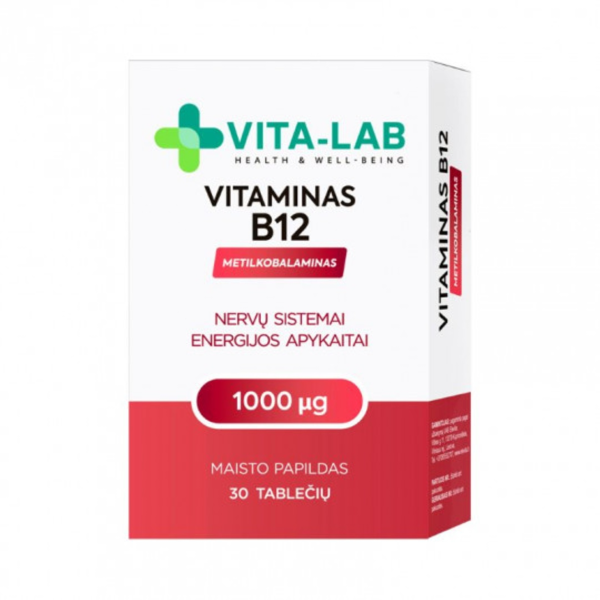 VITA-LAB VITAMINAS B12 1000 ug. Metilkobalaminas, 30 tablečių paveikslėlis VITA-LAB VITAMINAS B12 1000 ug. Metilkobalaminas, 30 tablečių paveikslėlis