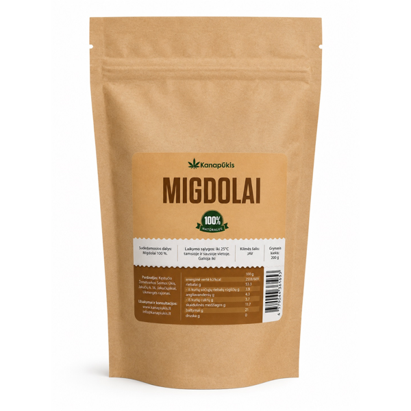 KANAPŪKIS Migdolai 200 g. KANAPŪKIS Migdolai 200 g.