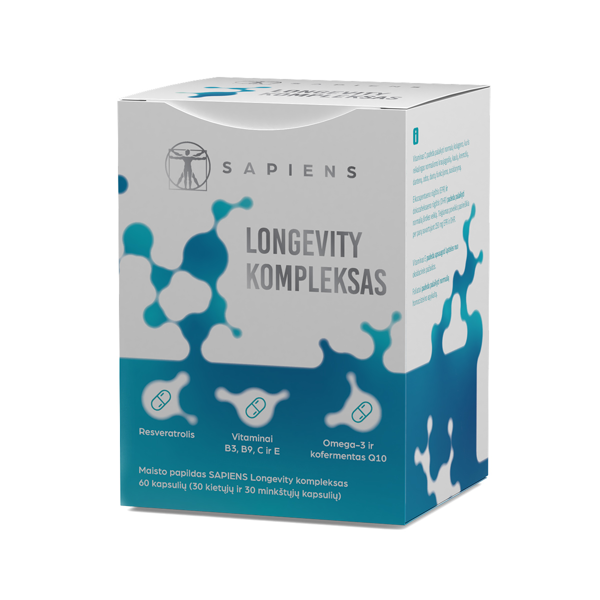 SAPIENS LONGEVITY COMPLEX, 60 kapsulių paveikslėlis SAPIENS LONGEVITY COMPLEX, 60 kapsulių paveikslėlis