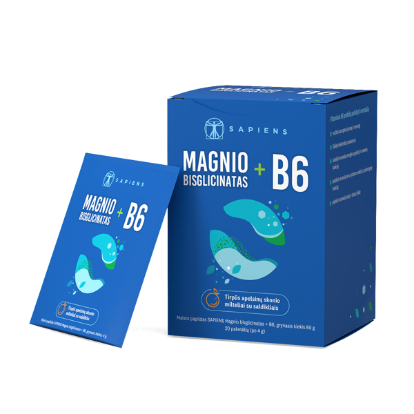 SAPIENS MAGNIO BISGLICINATAS + B6, 20 paketėlių paveikslėlis SAPIENS MAGNIO BISGLICINATAS + B6, 20 paketėlių paveikslėlis