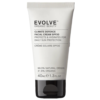 EVOLVE ORGANIC BEAUTY, Apsauginis veido kremas nuo saulės SPF30 „Climate Defence“, 40 ml