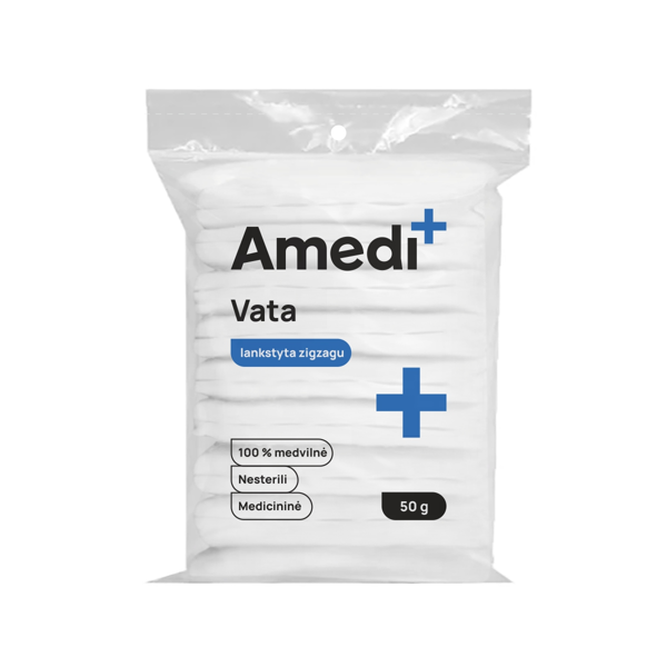 AMEDIPLUS, vata lankstyta zigzagu, nesterili, medicininė, 50 g paveikslėlis